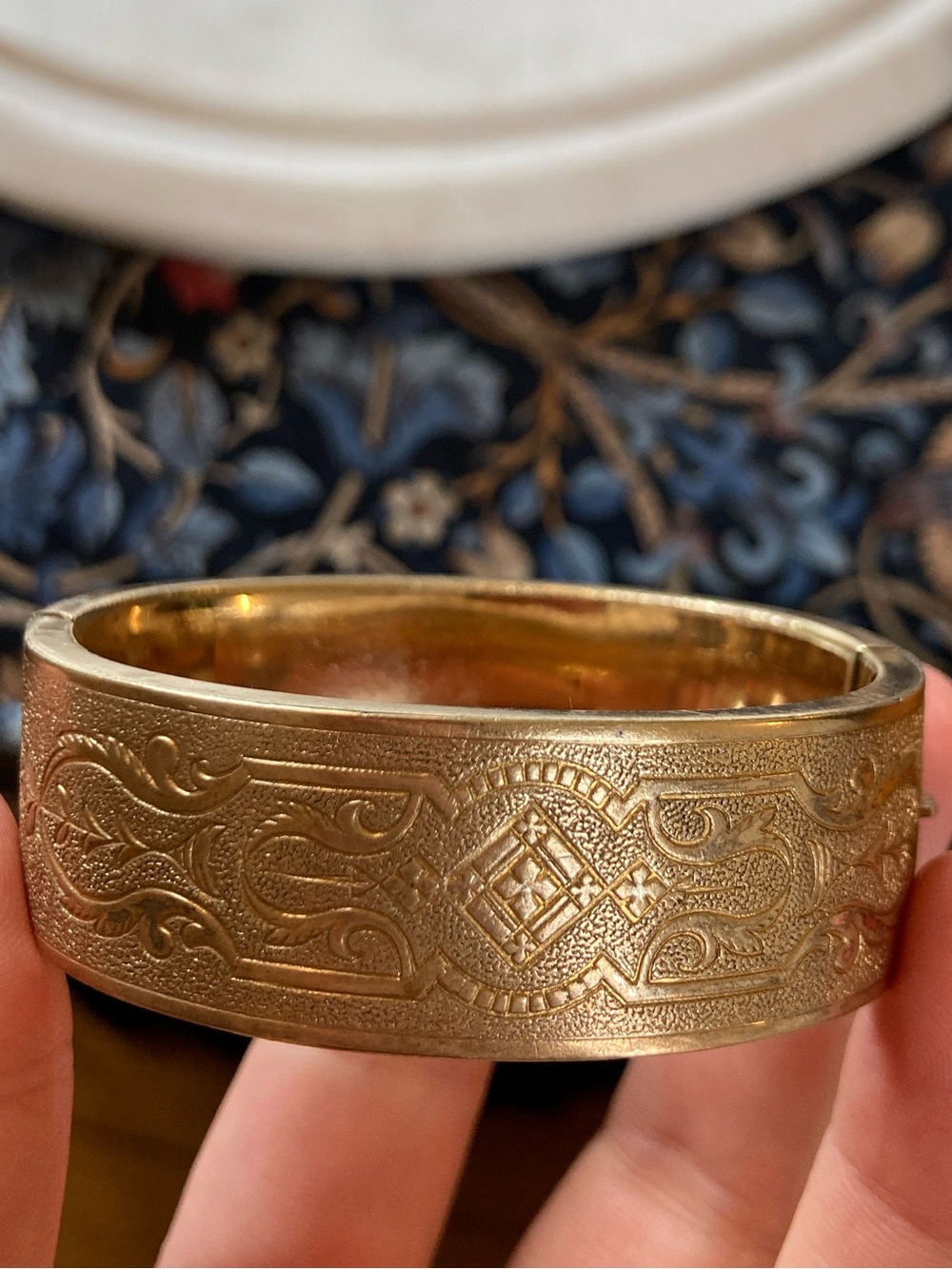 Antique Victorian Engraved Detail Rolled Gold Hinged Wide Bangle Bracelet